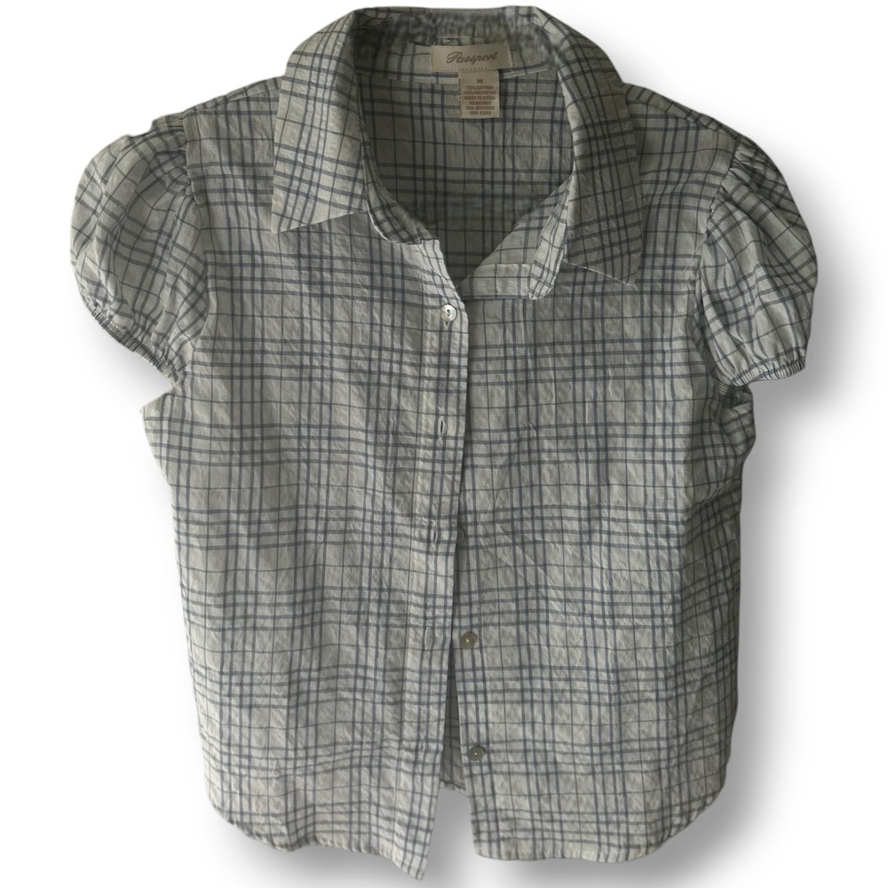 Passport Blue and White Plaid Blouse